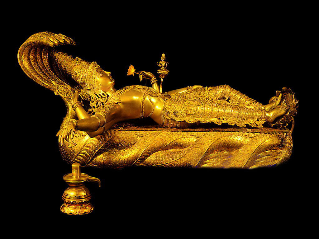 Статуя лежачого Вішну храму Падманабхасвамі, з чистого золота вагою 32 кг (фото Forbs.com)